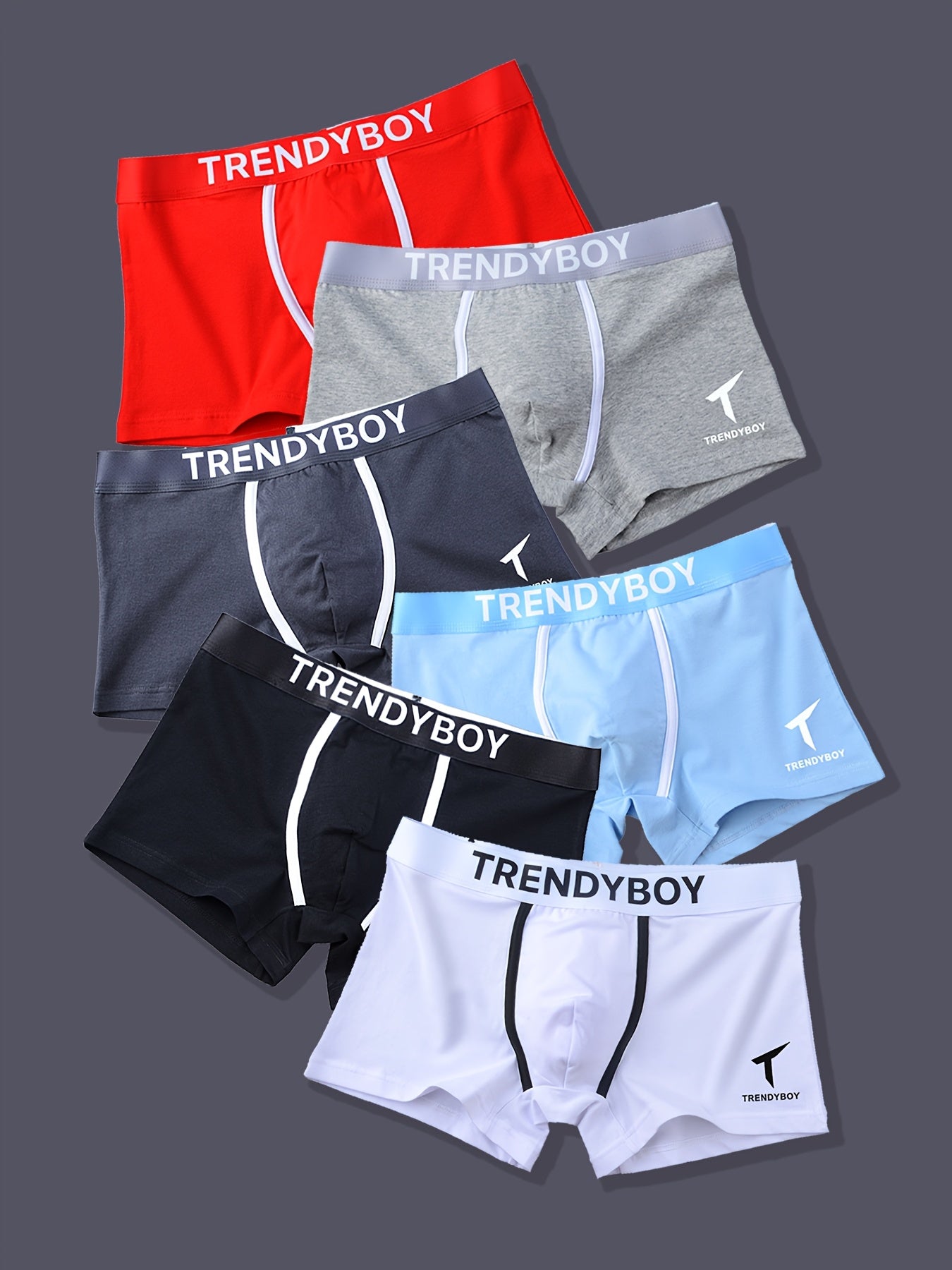 Erkaklar uchun 3 ta to'plam Trendyboy boxer shortlari, nafas oladigan mato, geometrik naqshli to'qima dizayni. 95% polyester, 5% elastan materialidan tayyorlangan.
