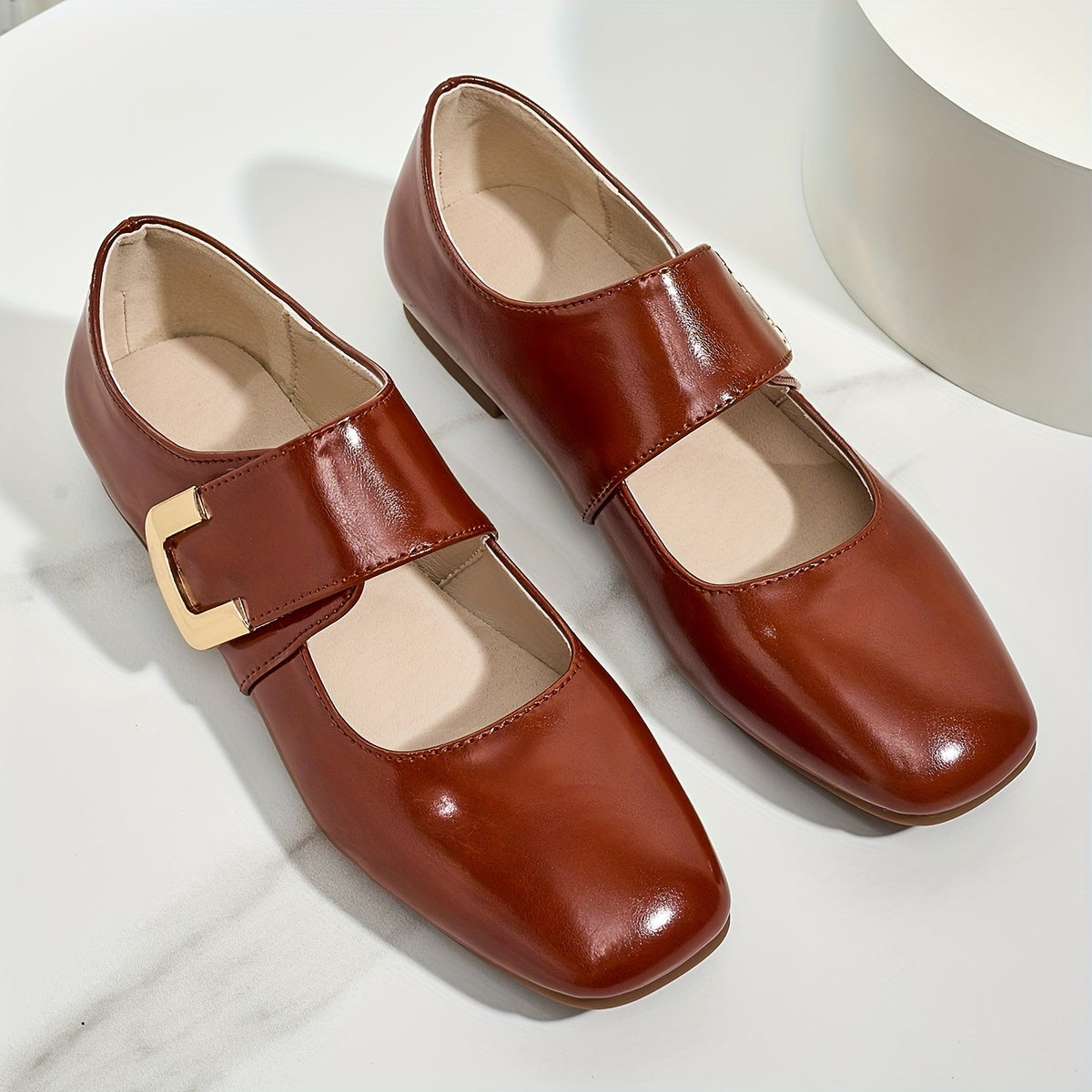 Women's Mary Jane Flats Faux Leather Square Toe College Style All-Season Non-Slip