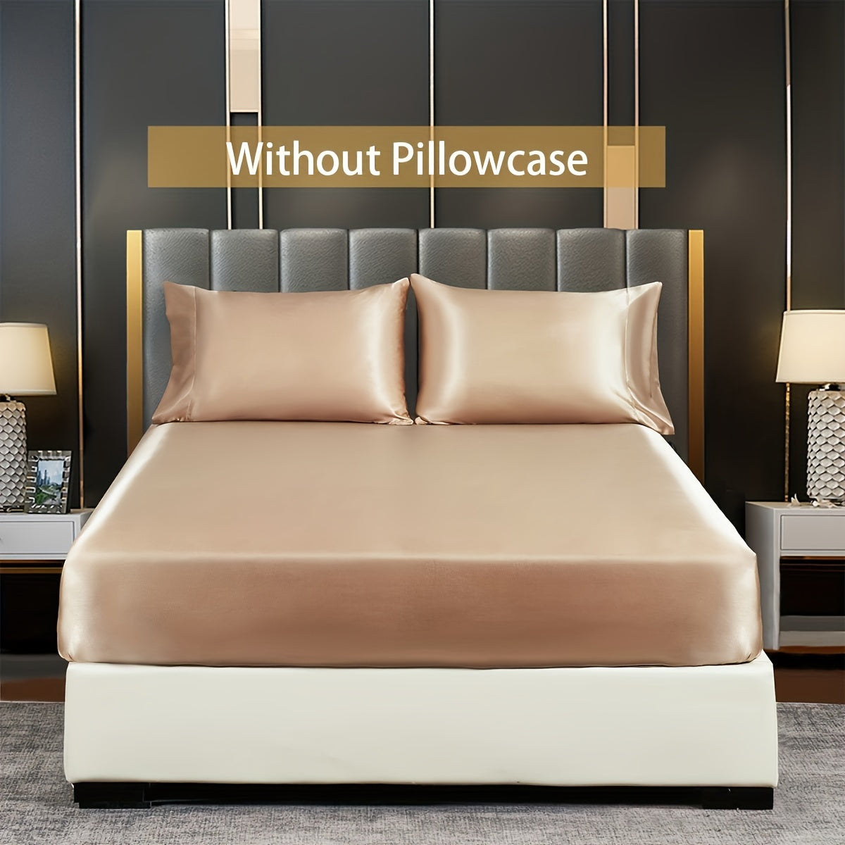 Satin Solid Color Fitted Sheet Luxuriously Soft Bedding for Bedroom and Guest Room