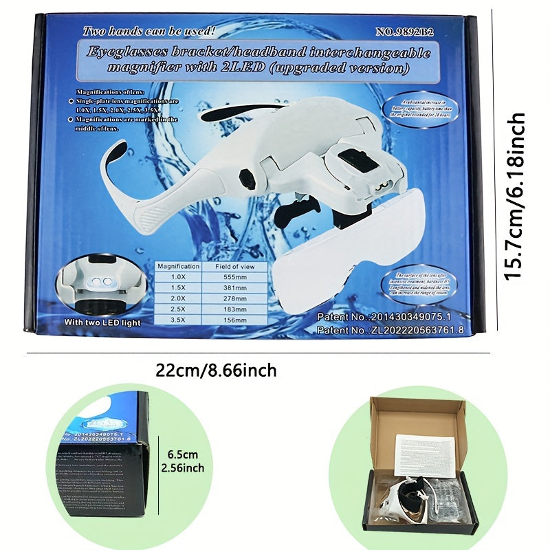 Adjustable Headband Magnifier with LED Light and 5 Lenses for Jewelry Crafts and Hobbies