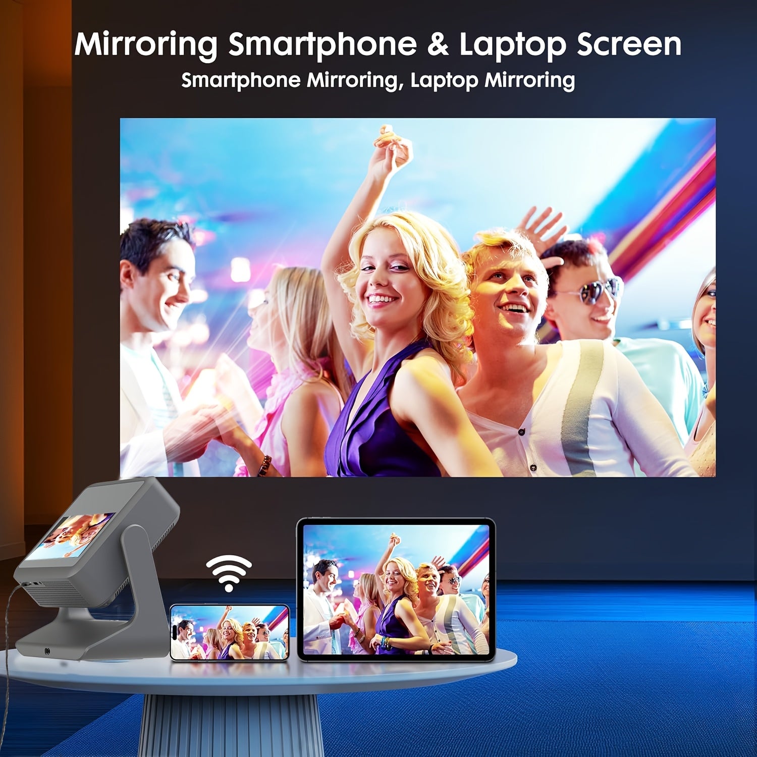 Proyector portátil para el hogar 1080P 4K con soporte, pantalla táctil, WiFi6 y altavoces integrados