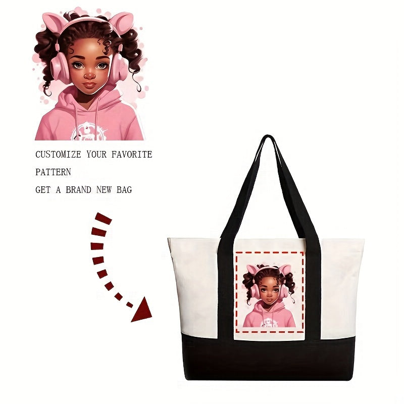 Personalized Canvas Handbag with DIY Photo and Text Customization for Shopping and Beach