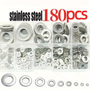 180-Piece Stainless Steel Flat Washer Set M2-M10 for Screws Bolts and Repairs