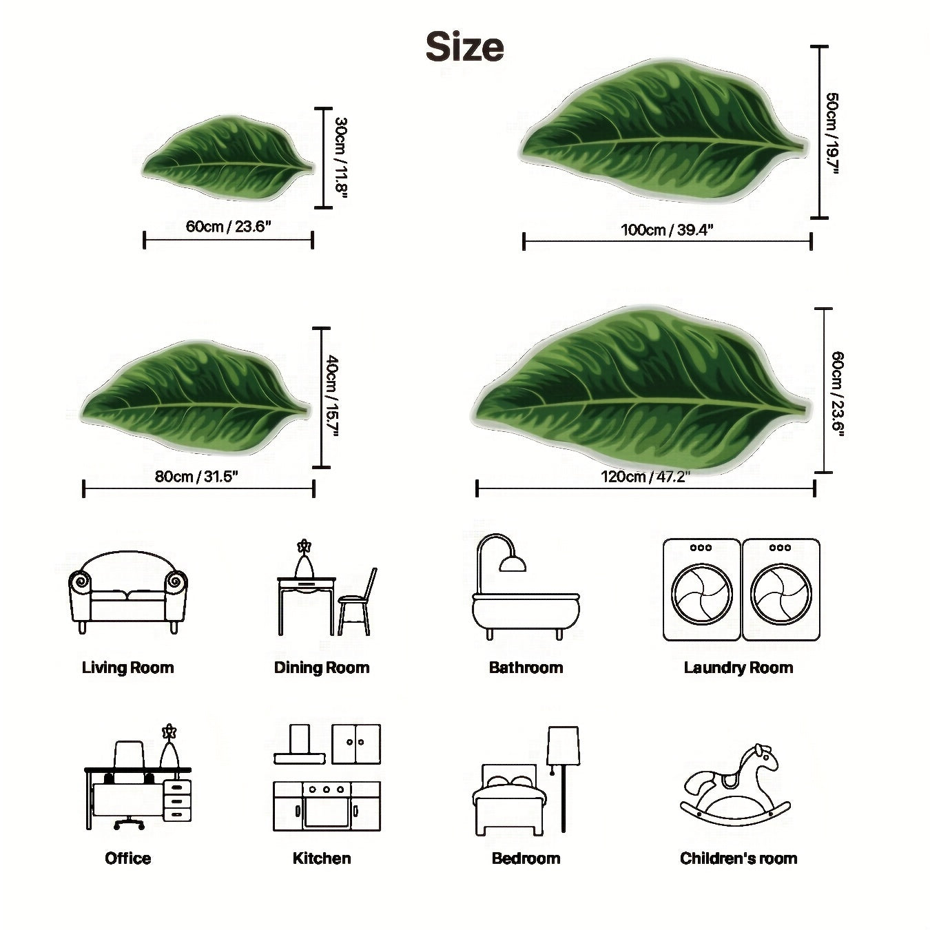 Green Leaf Velvet Non-Slip Bathroom Mat for Bedroom Living Room Floor Decor