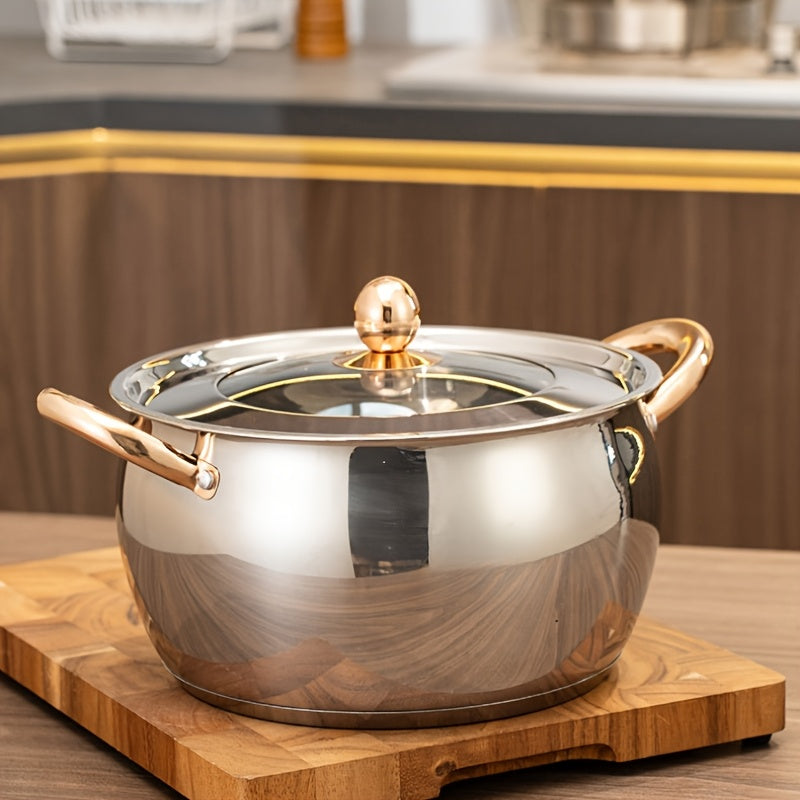 12 dona va oltin tutqichli zanglamas po'latdan yasalgan idish-to'plam, 6 ta shisha qopqoq bilan idishlar, yuqori sifatli va zamonaviy oshxona zaruriyatlari