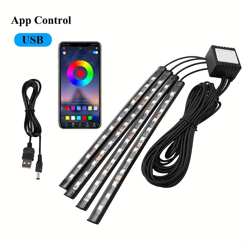 Car Interior LED Light Strip with Music Voice Control App RGB Decorative Lighting