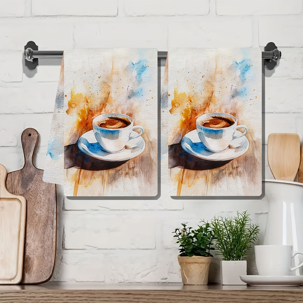 Набор из 2 ультрамягких кухонных полотенец с ярким кофейным дизайном - идеально подходит для быстрого высушивания посуды, можно стирать в машине, отлично подходит для праздничного декора, размер: 40,64x60,96 см.