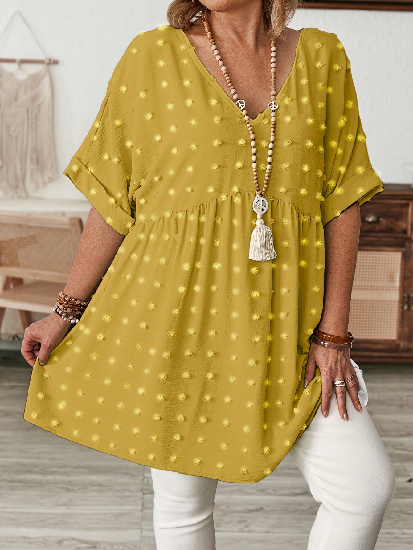 Plus Size Women's V-Neck Batwing Sleeve Blouse Breezy Lightweight Top