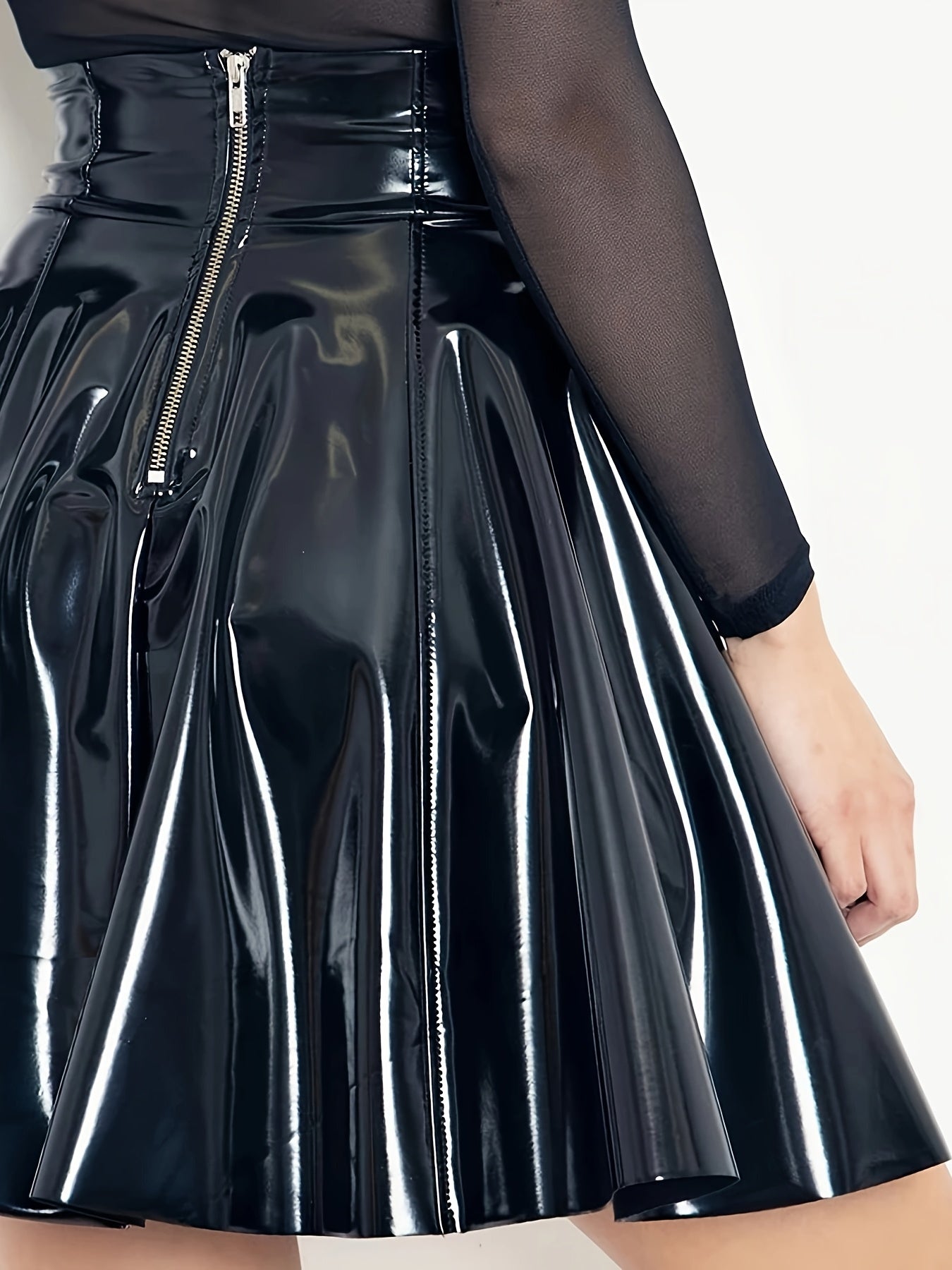 Women Plus Size Faux Leather Pleated Mini Skirt Solid Casual A-Line Summer