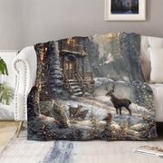 Flannel Forest Elk Blanket Warm Cozy Throw for Bed Sofa Travel