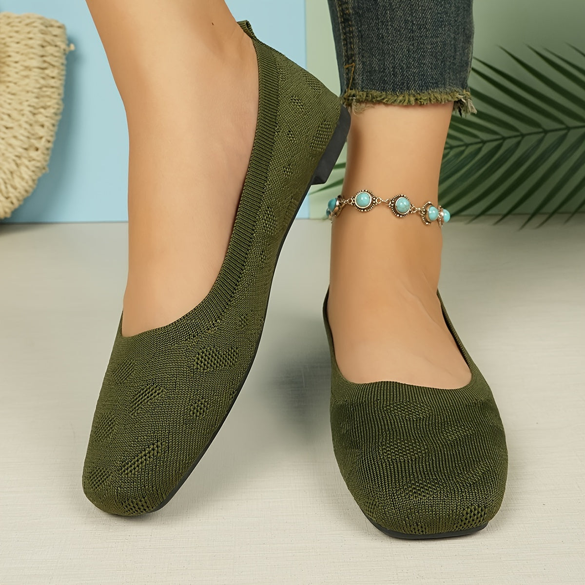 Women's Solid Color Knitted Flats with Lightweight Soft Sole for Daily Wear