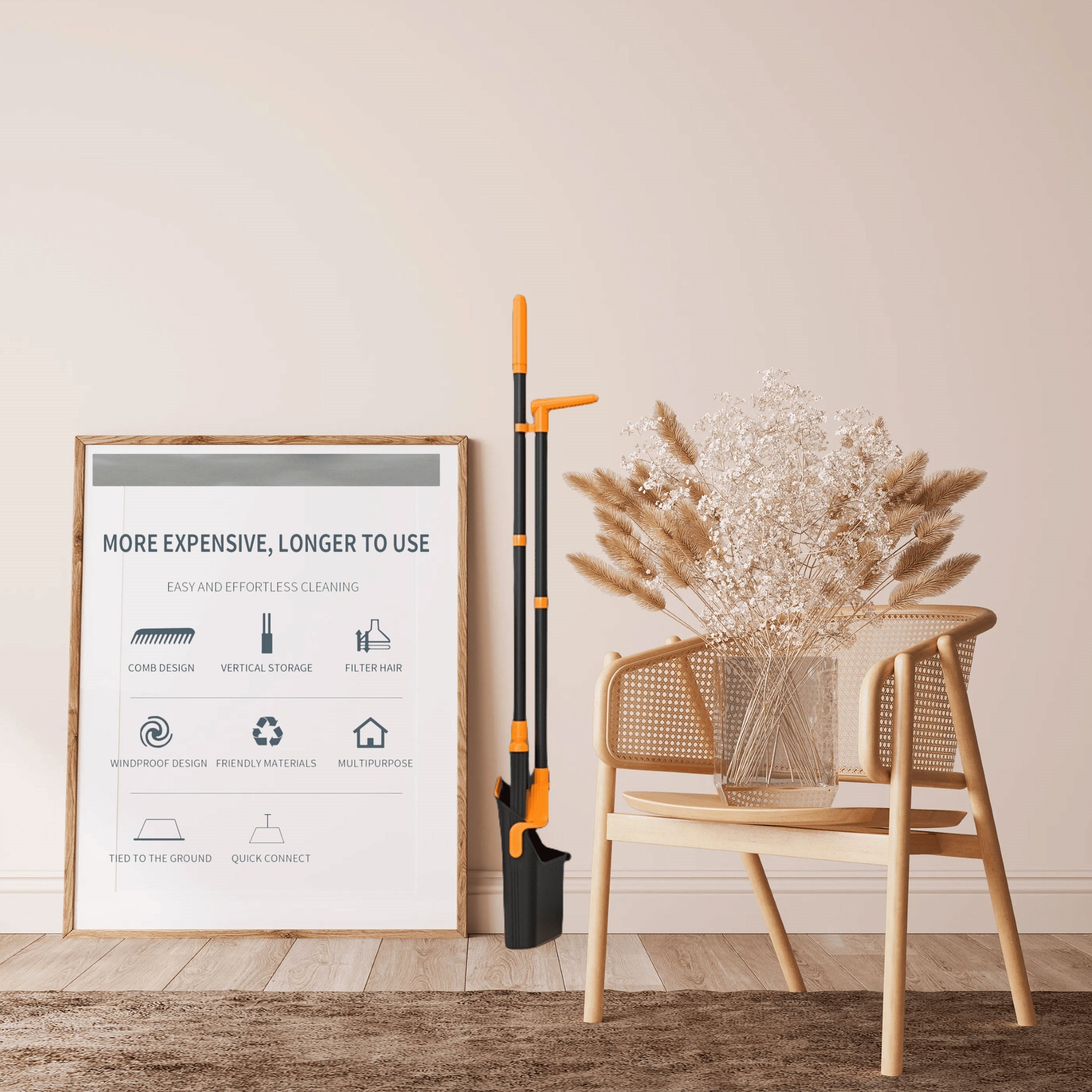 Folding Broom and Dustpan Set for Hard Floors, Space Saving, Easy Storage