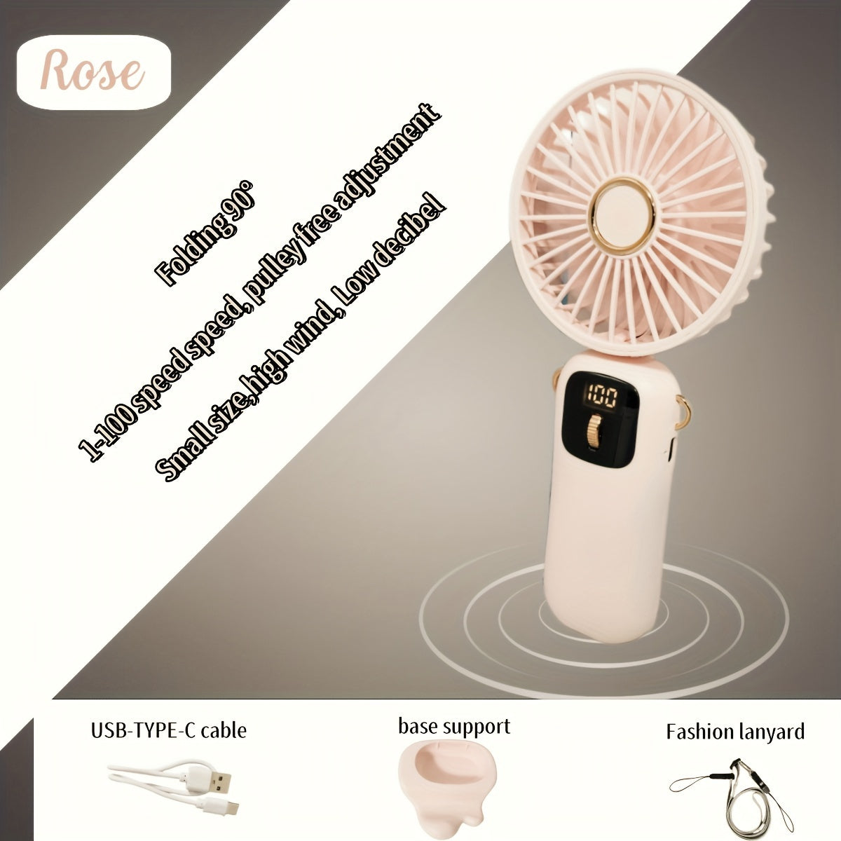 Portable Handheld Mini Fan USB Rechargeable 5 Speeds Foldable for Travel Outdoor Indoor