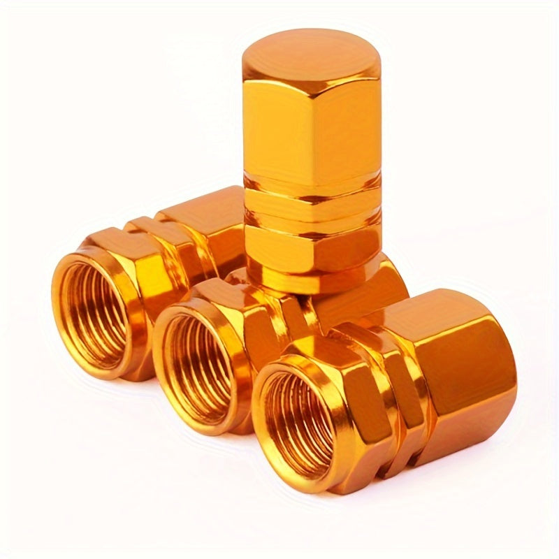 Set of 4 Aluminum Alloy Tire Valve Caps for Cars and Motorcycles