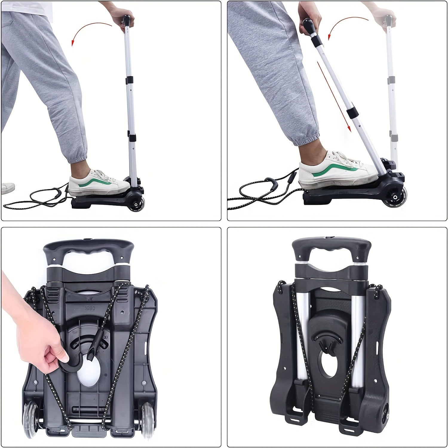 Black Folding Hand Truck Dolly with Rubber Wheels Lightweight Aluminum Luggage Cart