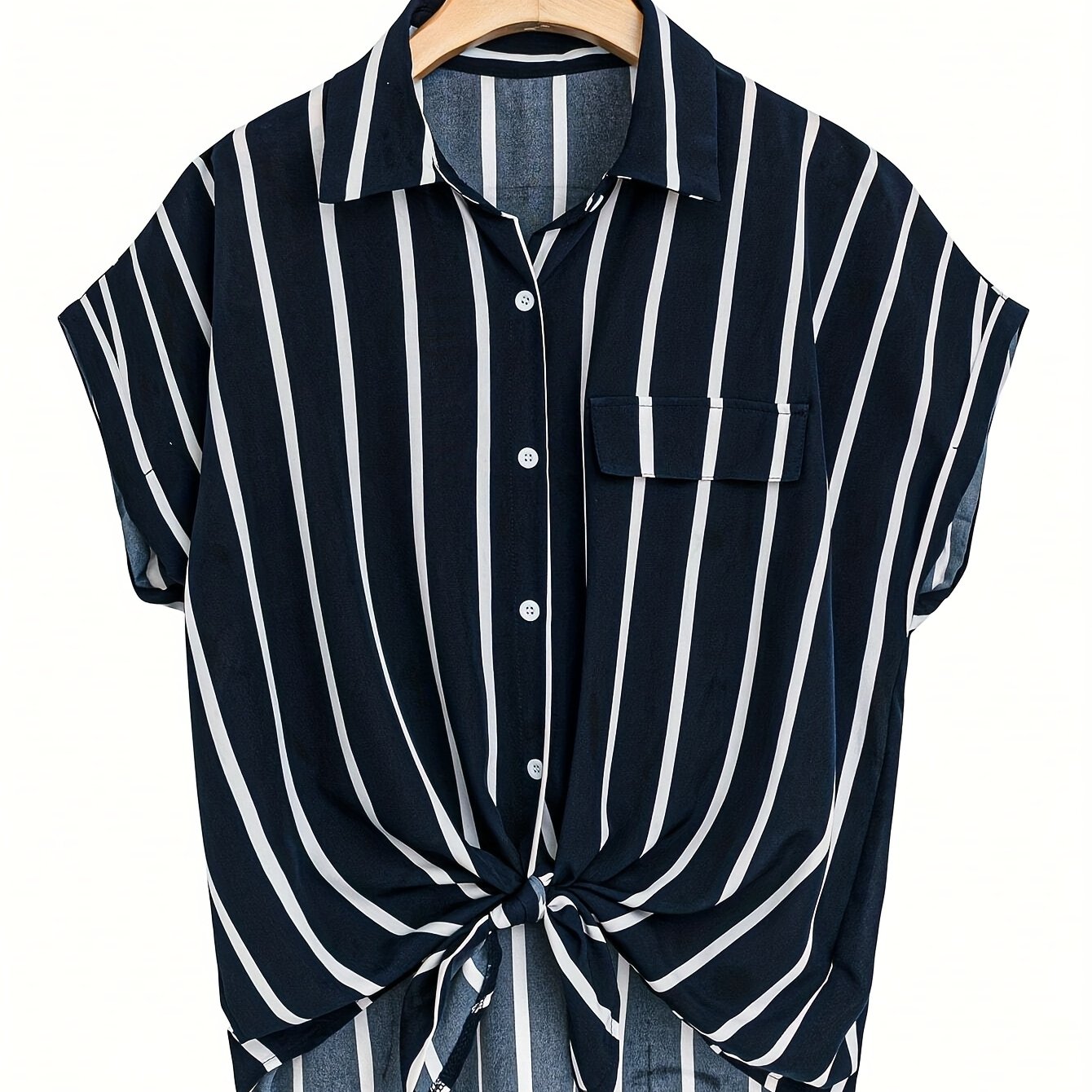 Plus Size Women's Striped Short Sleeve Shirt Polyester Casual Spring Summer