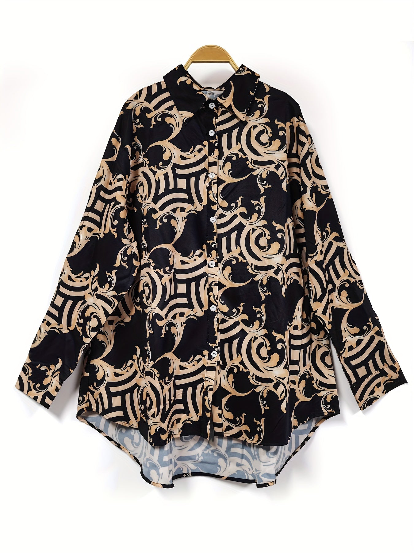 Plus Size Women's Blouse Geometric Print Long Sleeve V-Neck Office Top