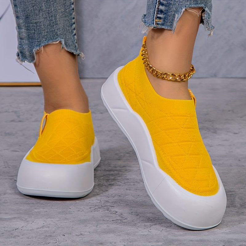 Women’s Slip-On Loafers Breathable Knit Fabric Casual Shoes Beige Green