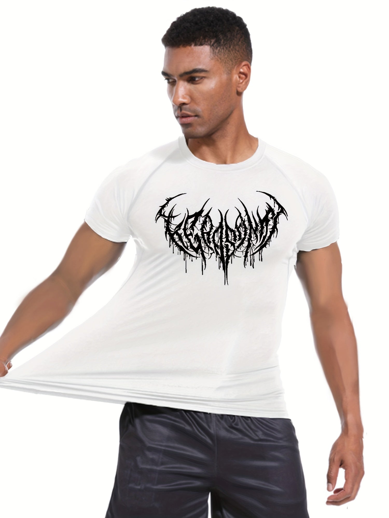 Men's Casual Sports Suit with Quick-Dry Short Sleeve and Spider Print Shorts