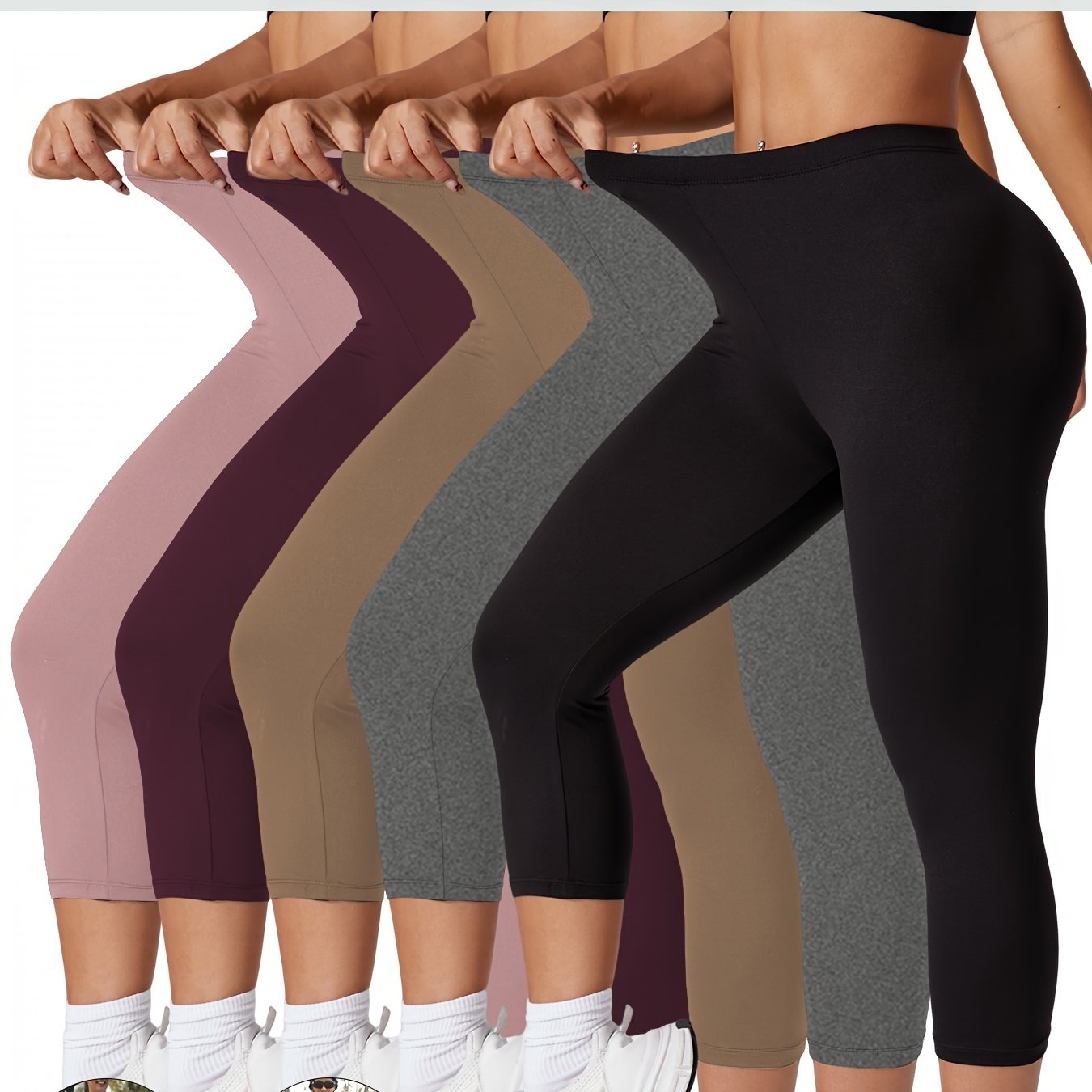 Ayollar uchun sport Capri legginslar to'plami, katta o'lcham, yuqori elastiklik, yumshoq yoga va yugurish shimlari