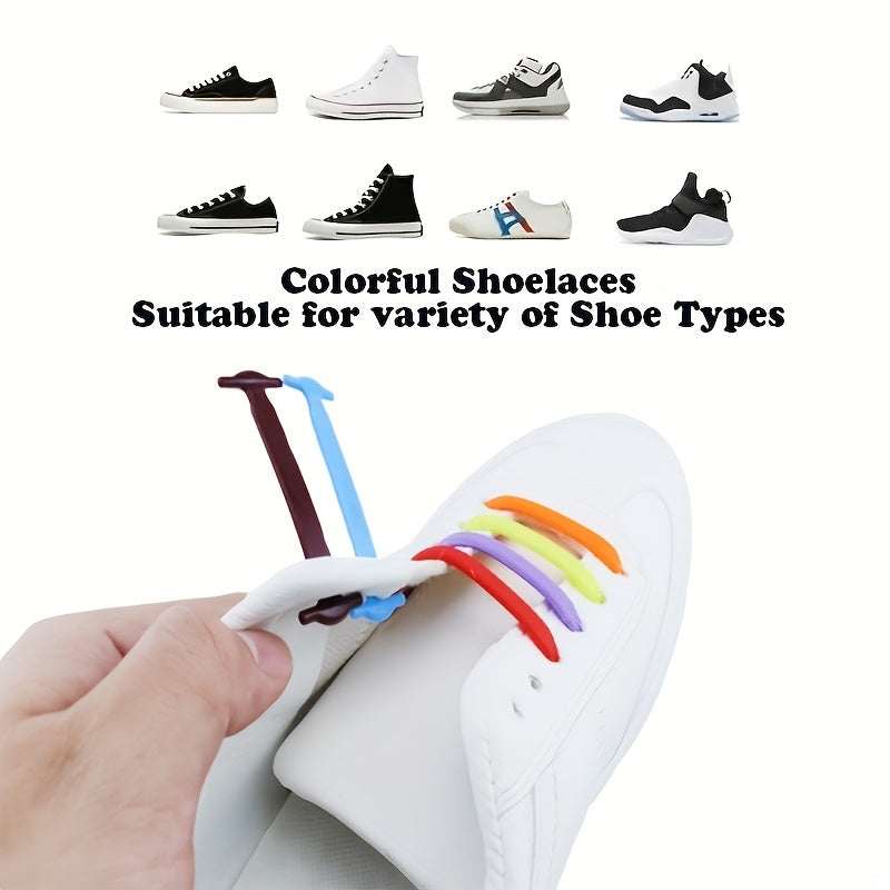 16 Pcs Colorful No-Tie Shoelaces for Sneakers and Boots Elastic Easy Slip-On