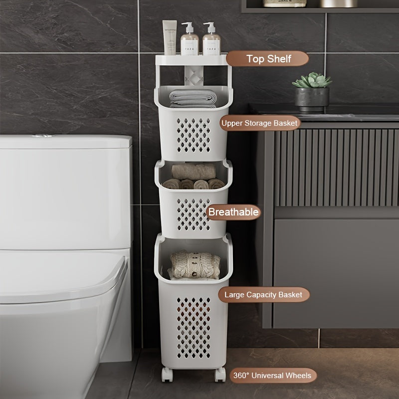 Multi-Functional 3-Tier Laundry Hamper on Wheels for Bathroom Bedroom Balcony