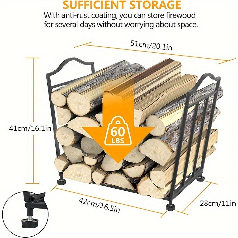 Black Stackable Log Organizer Collapsible Metal Firewood Rack for Outdoor Storage