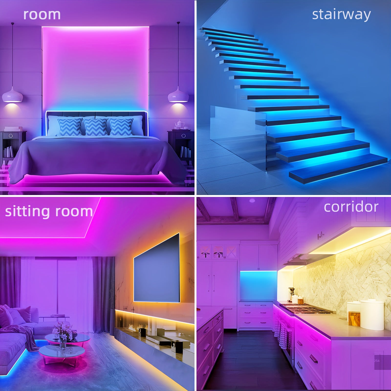 LED Strip Lights 4.88-30.48m with Remote App Control Dimmable Color Changing Music Sync