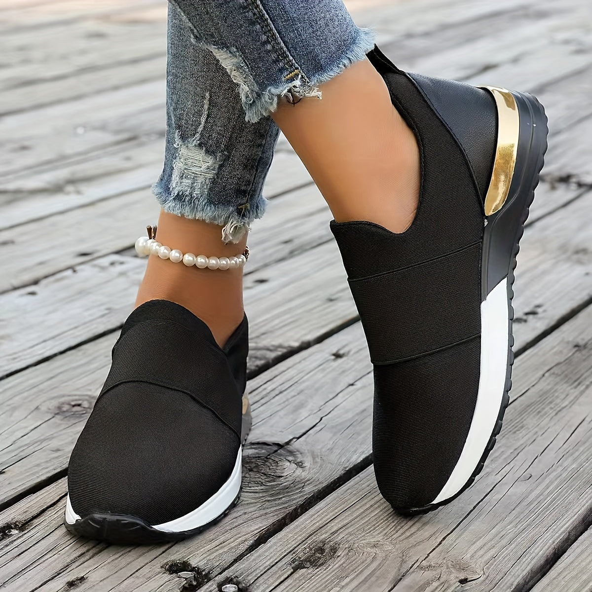 Women's Canvas Slip-On Sneakers with Mesh Lining Non-Slip Sole All-Season
