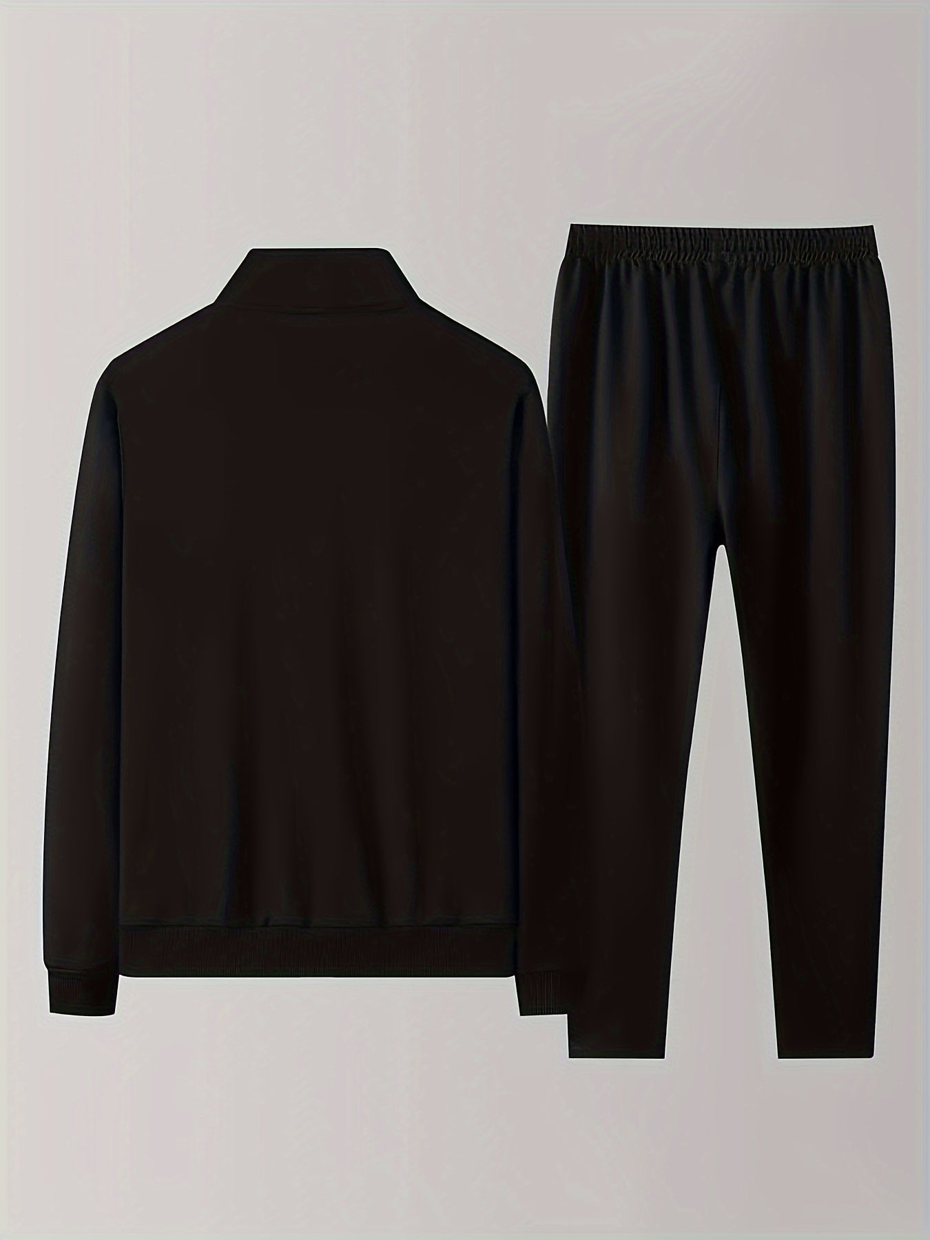 Men's Casual 2-Piece Outfit Fall Winter Solid Color Zip Jacket Drawstring Pants