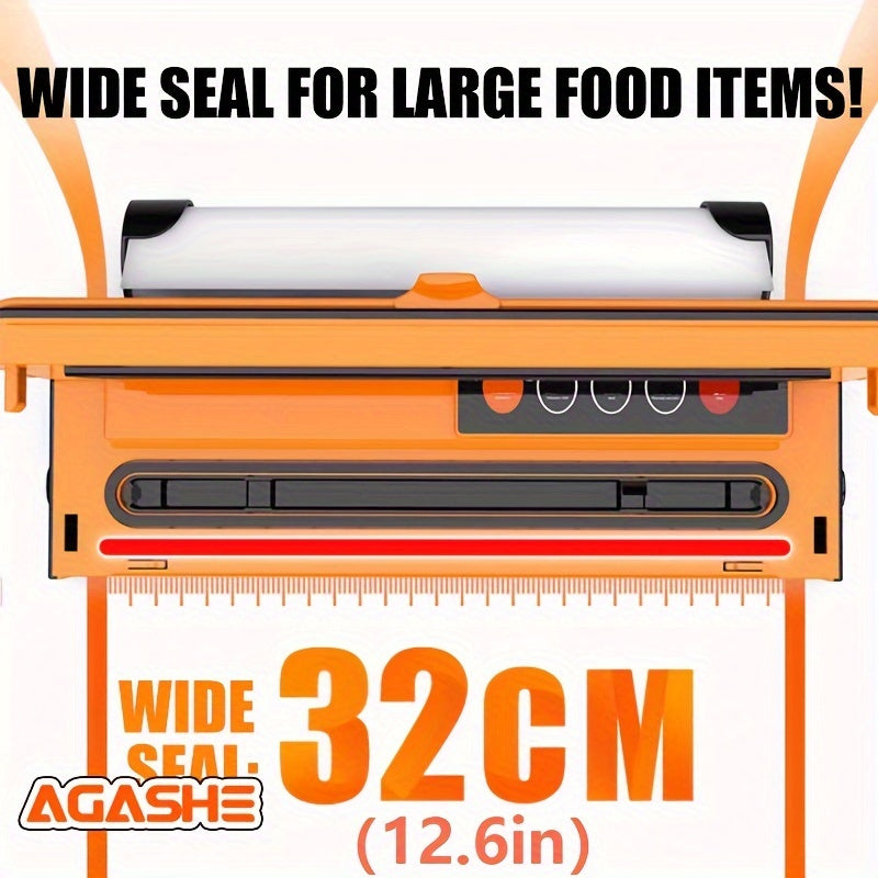 Orange and black vacuum sealer with cutter roll bag holder 50 pre-cut bags external suction tube food preservation sous vide bulk storage