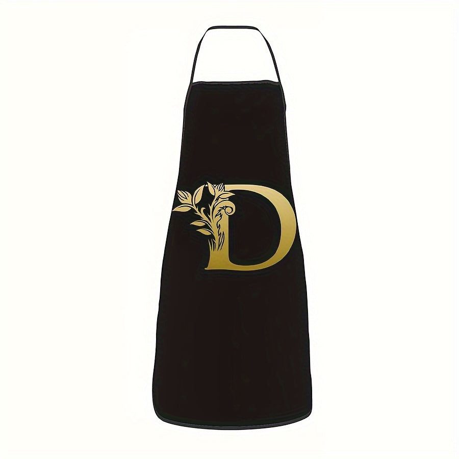 Golden Letter Printed Oil-Proof Kitchen Apron for Home Cooking