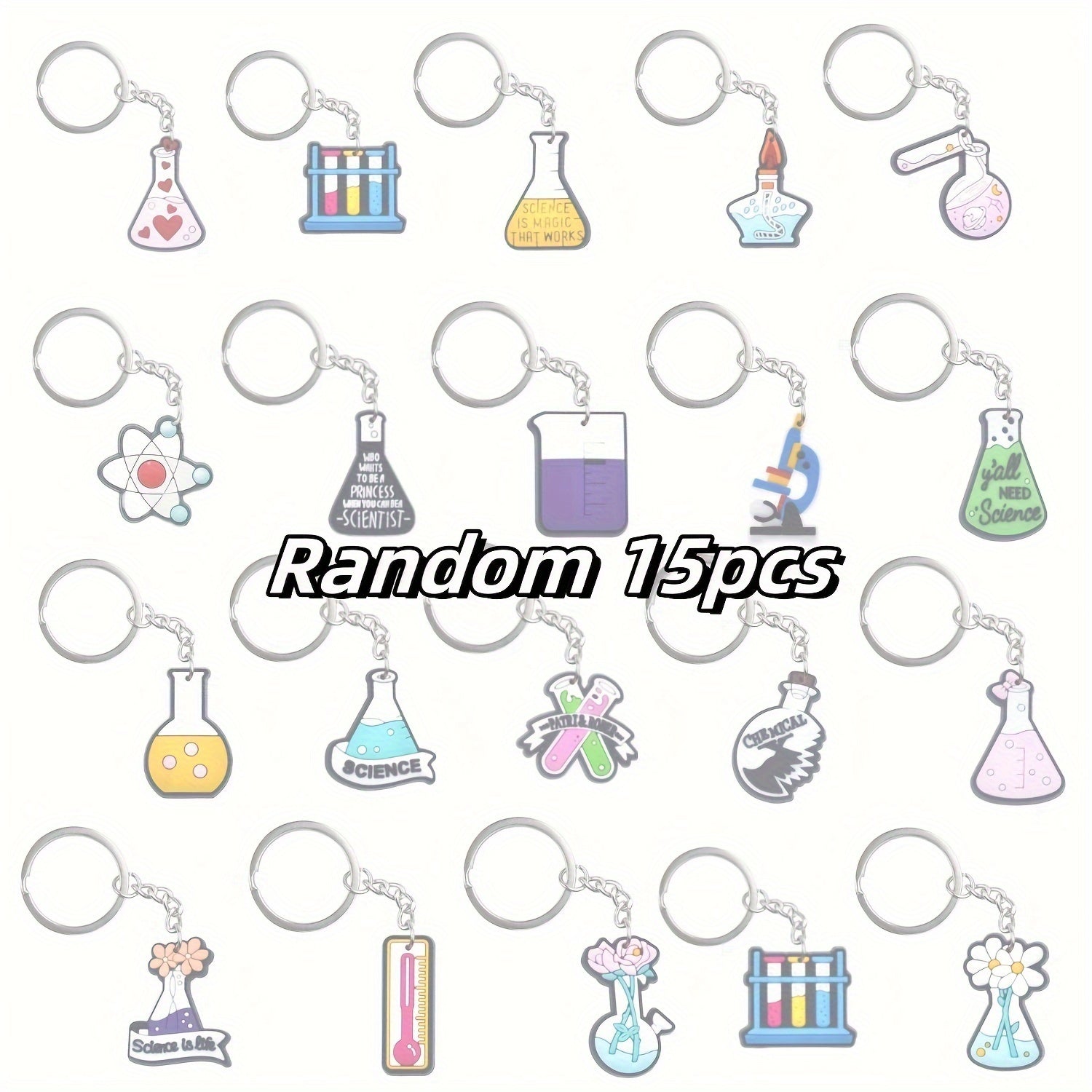 [Eng yaxshi tanlov] Ilmiy mavzudagi dizaynlar bilan kalitlar assortimenti: Test quvurlari, kolbalar, biologiya, kimyo va boshqalar – Talabalar uchun sovg'alar va maktab tadbirlari uchun mukammal!