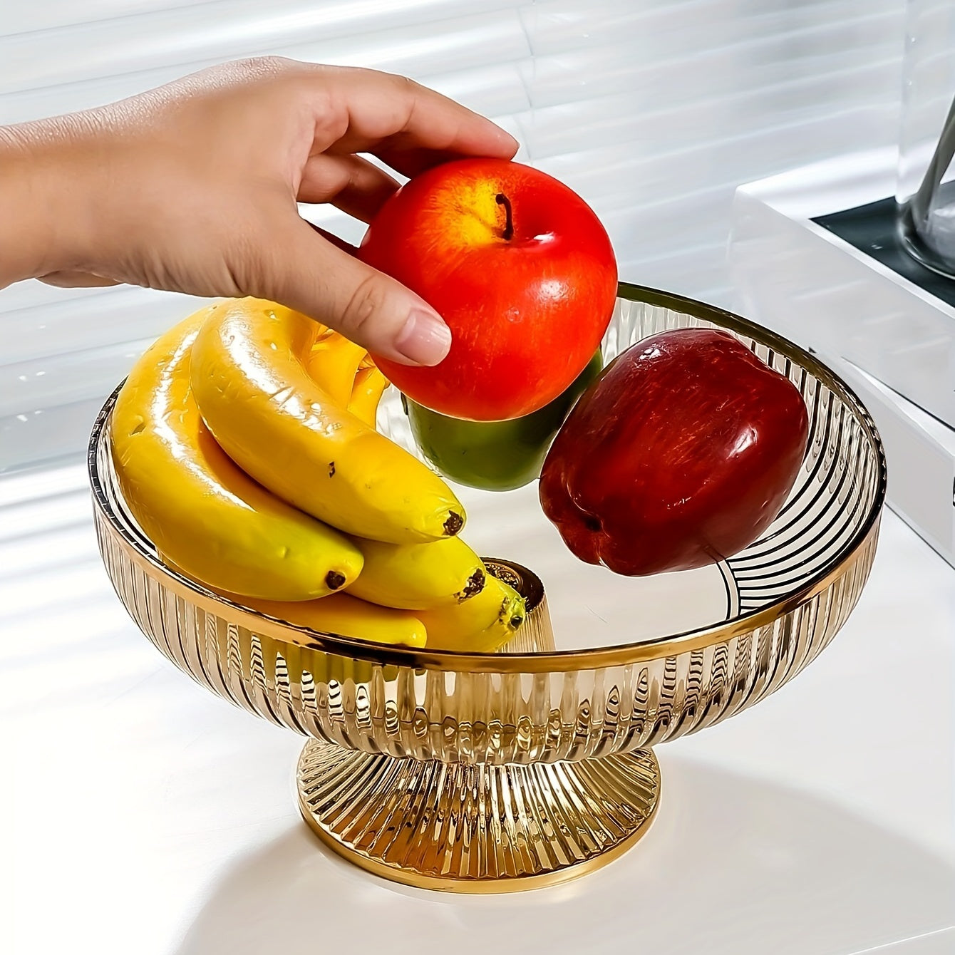 Acrylic Fruit Bowl with Gold Rim and Luxurious Texture for Snacks and Decor
