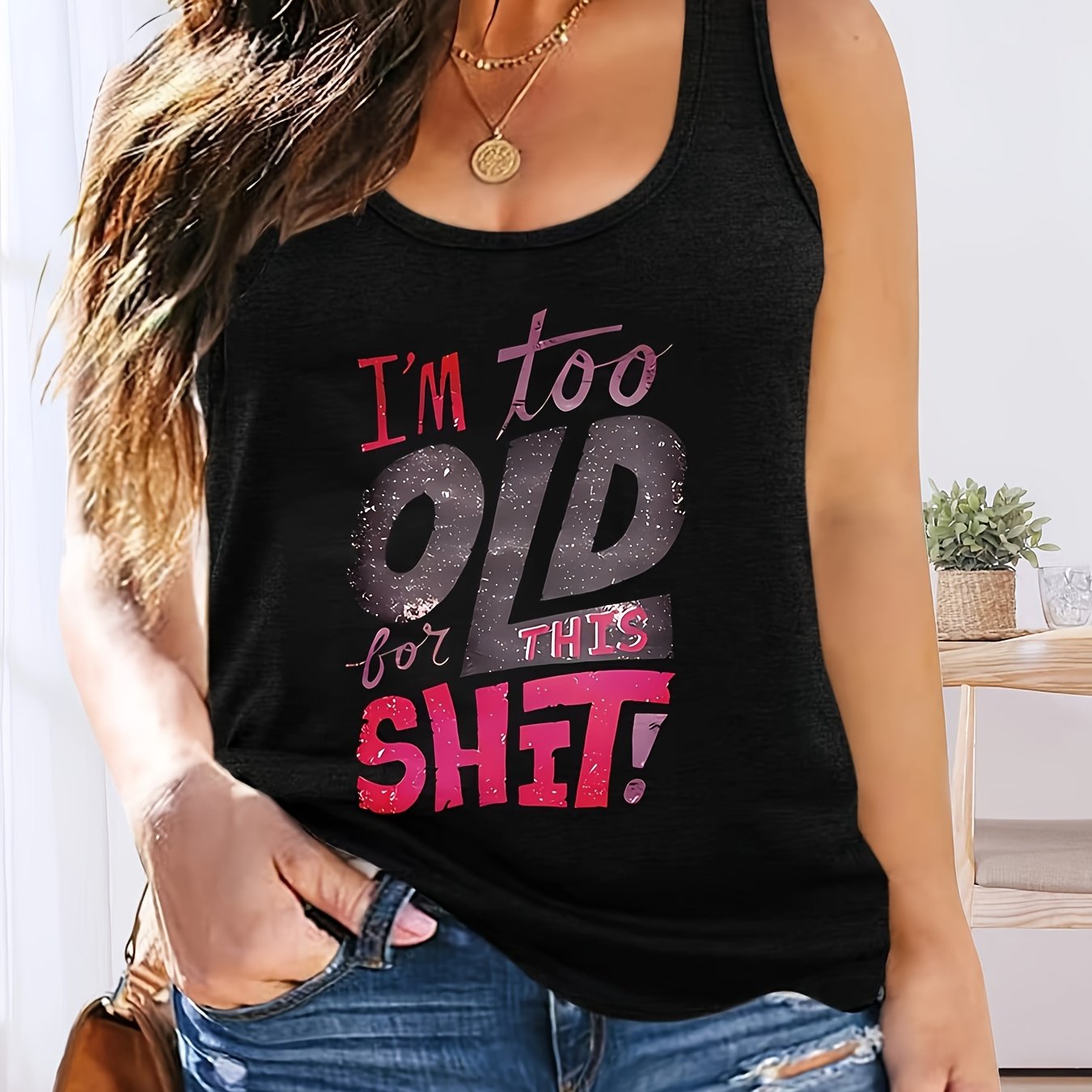 Plus Size Women's Sleeveless Casual Tank Top Black Red White Lettering