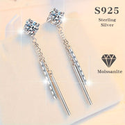 Women's Silver Tassel Earrings with Moissanite 1ct 2pcs Long Ear Wire Jewelry