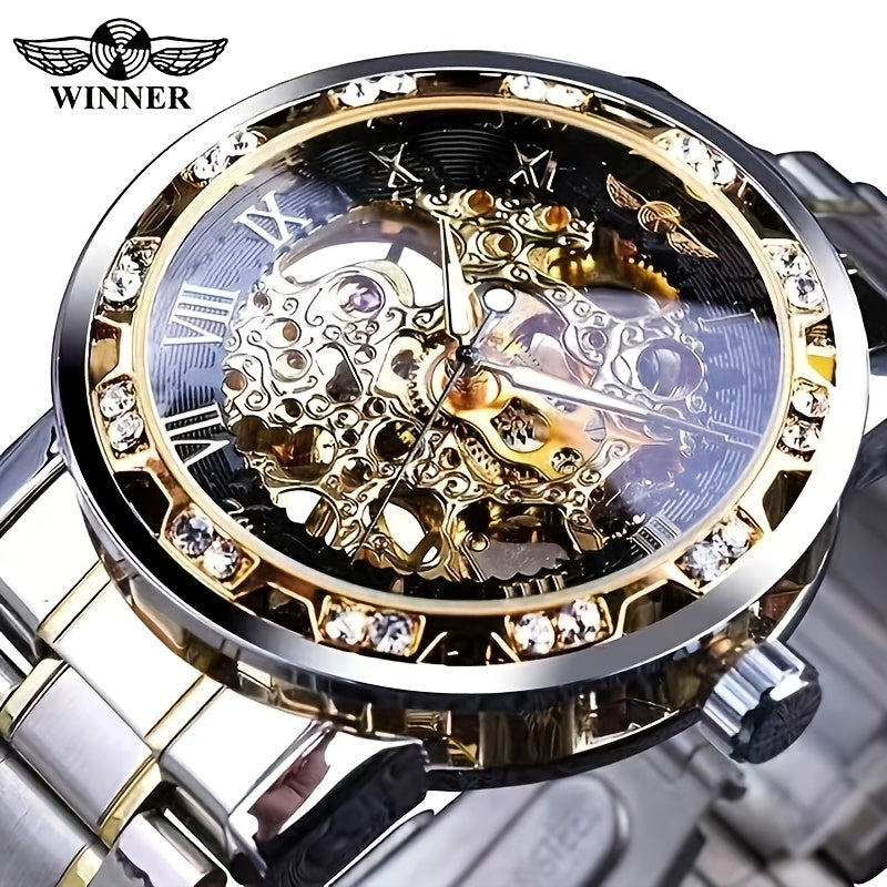 Men's Mechanical Watch Luxury Business Hollow Dial Alloy Strap Waterproof 30m
