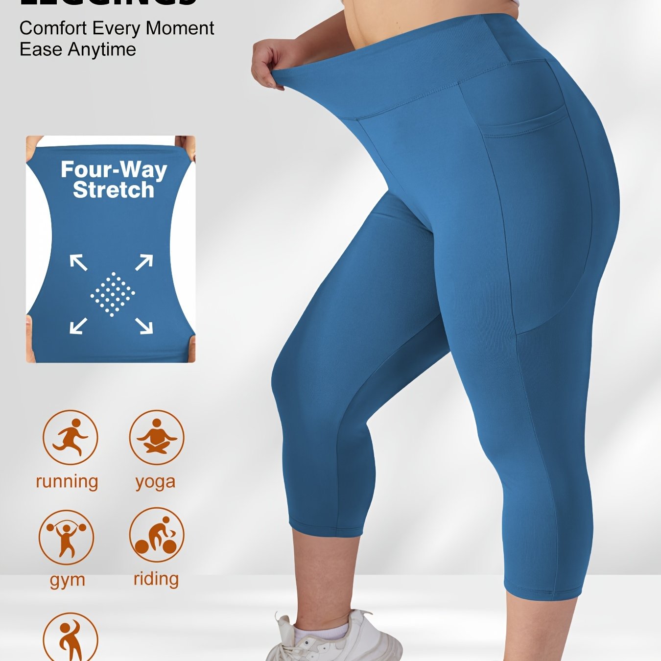 Plus Size Women's High-Waisted Leggings with Pockets Stretchy Breathable