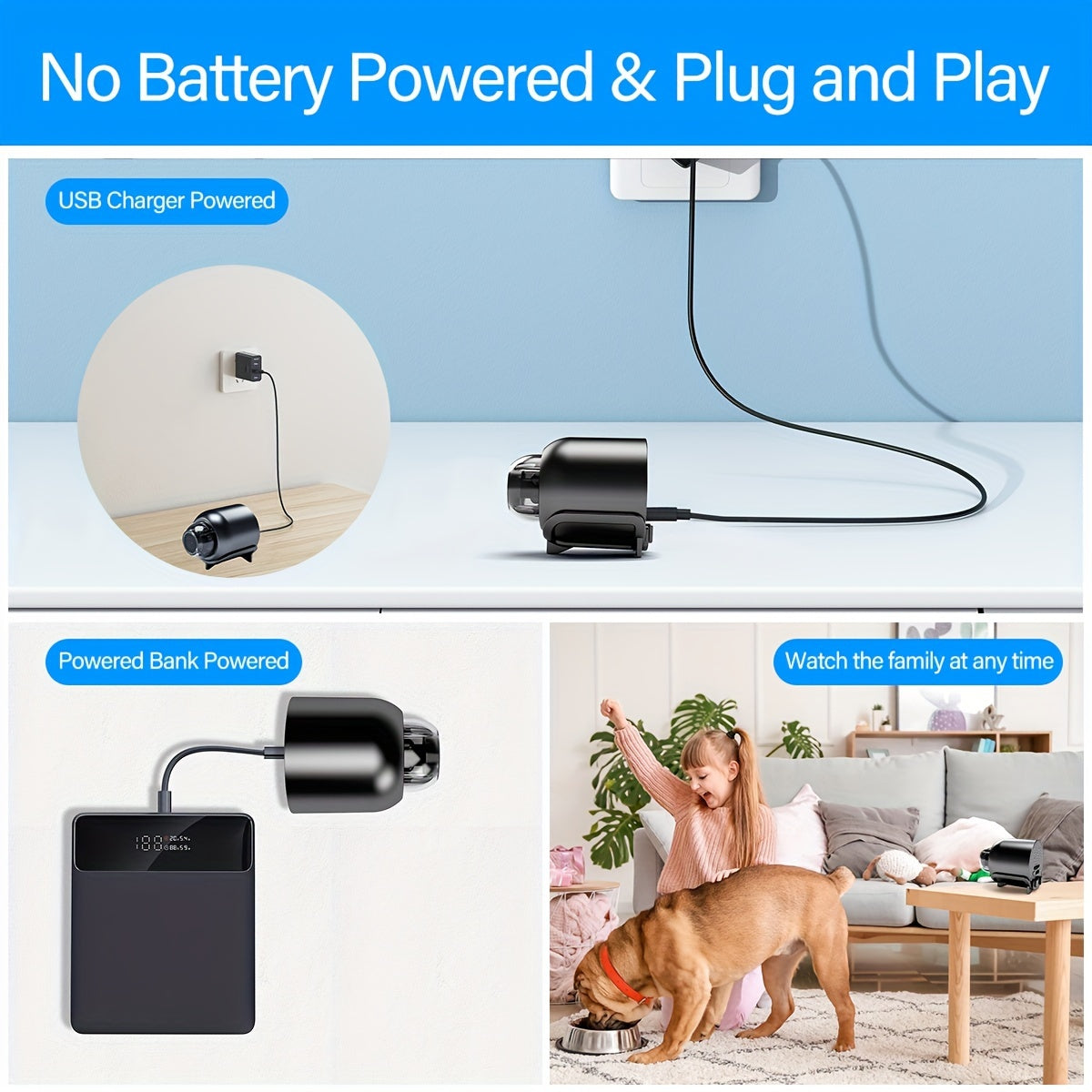 Portativ WiFi xavfsizlik kamerası, masofadan monitoring, 480P HD video, USB quvvatlanadi, iOS va Android bilan mos, simsiz, SD karta kiritilmagan