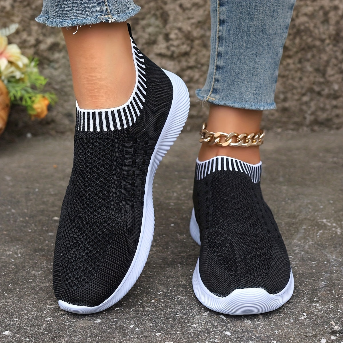 Women's Breathable Knit Flats Casual Mary Jane Shoes with EVA Sole Brown