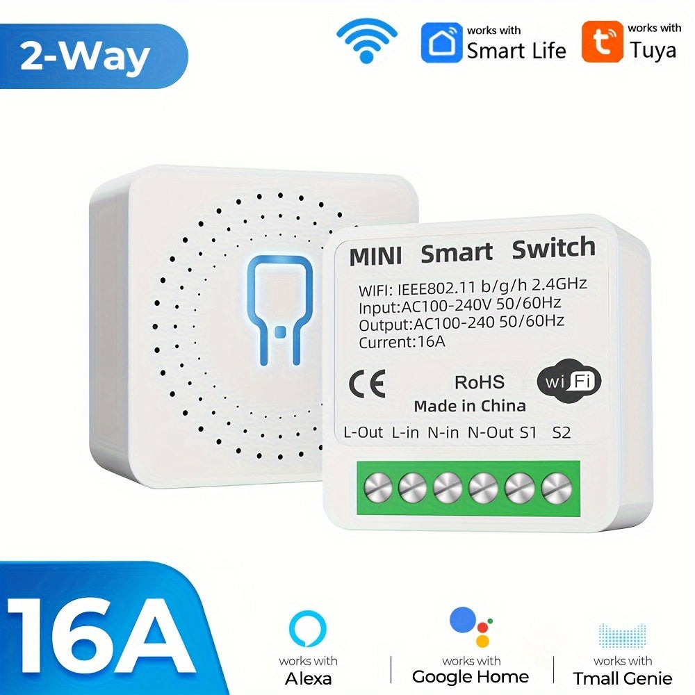 Interruptor inteligente de potencia WiFi ZigBee de 2 vías Mini 16A, control por app y voz para electrónica