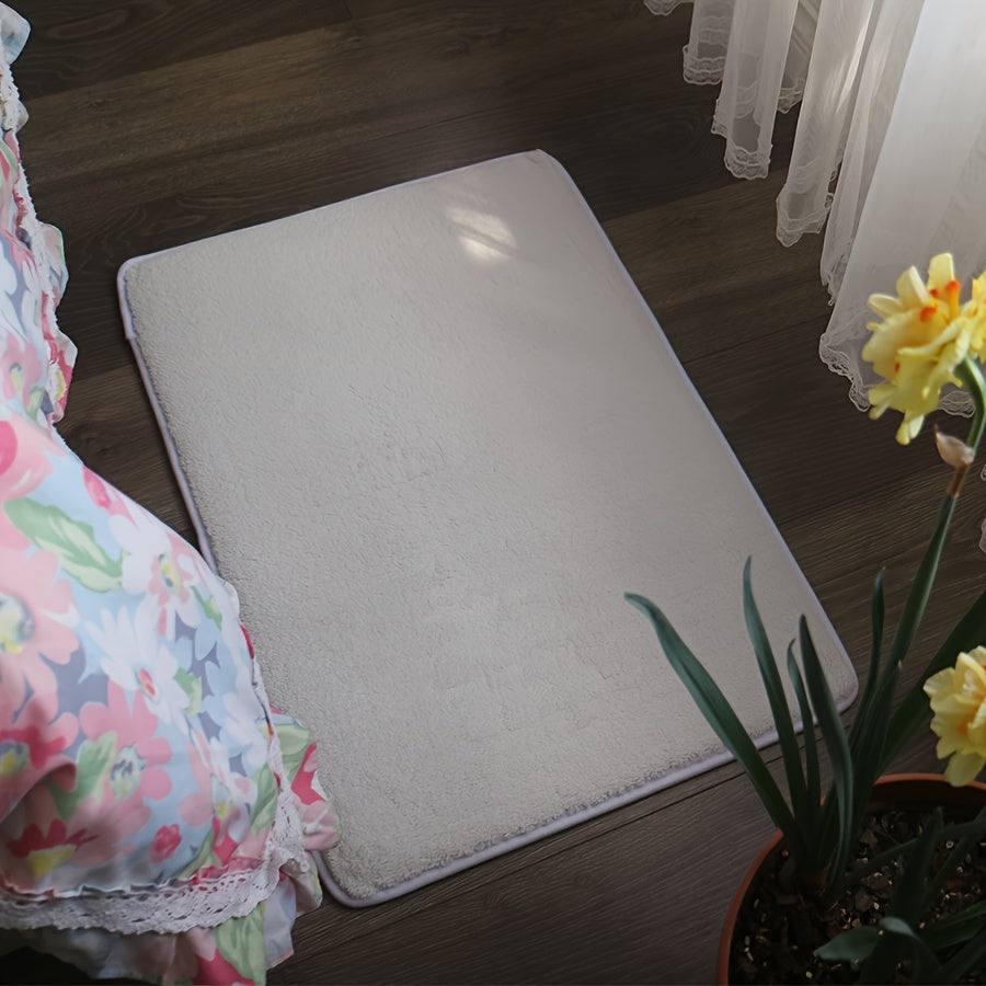 Oblong Bath Rug Non-Slip Quick-Dry Absorbent Polyester 1.8cm Thick