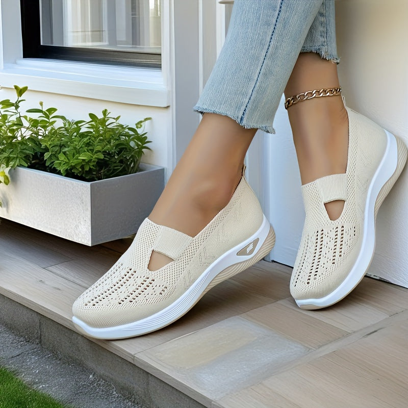 Zapatillas slip-on transpirables de malla para mujer, flats casuales tipo ballet en negro