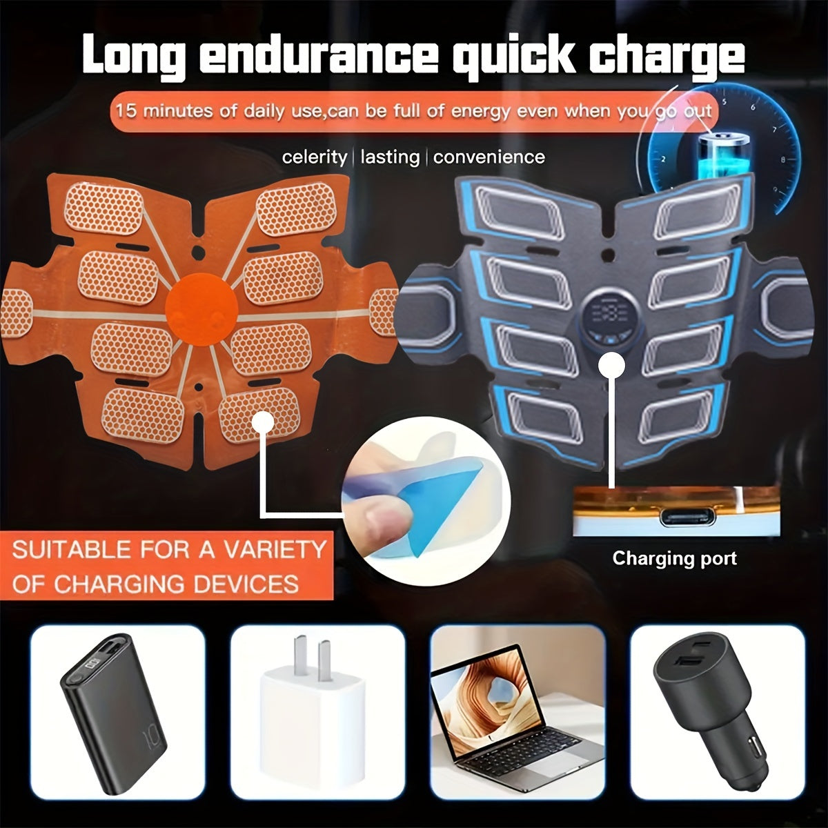 EMS Muscle Stimulator Belt Rechargeable Lithium Battery for Abdominal Arm Leg Workouts