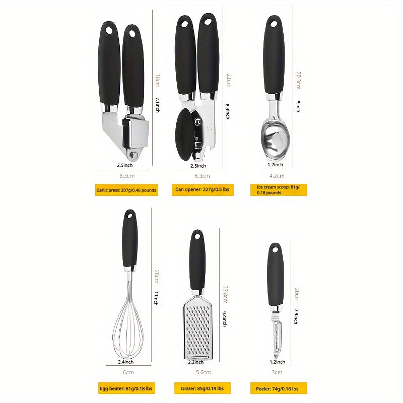 Juego de 7 utensilios de cocina de acero inoxidable con mangos ergonómicos