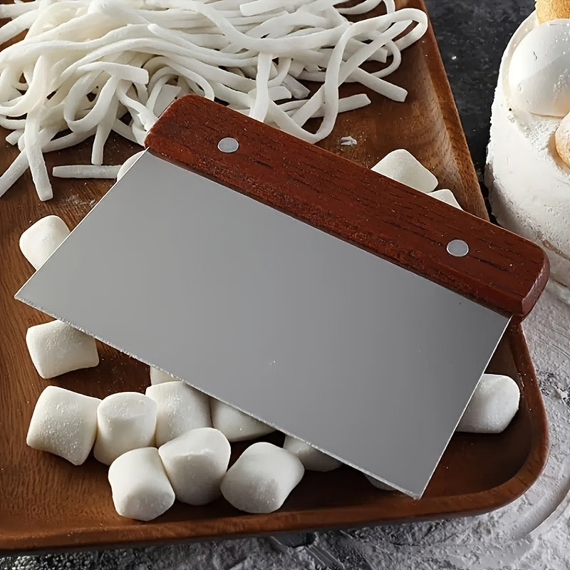 Stainless Steel Square Dough Cutter with Wooden Handle for Baking and Cooking