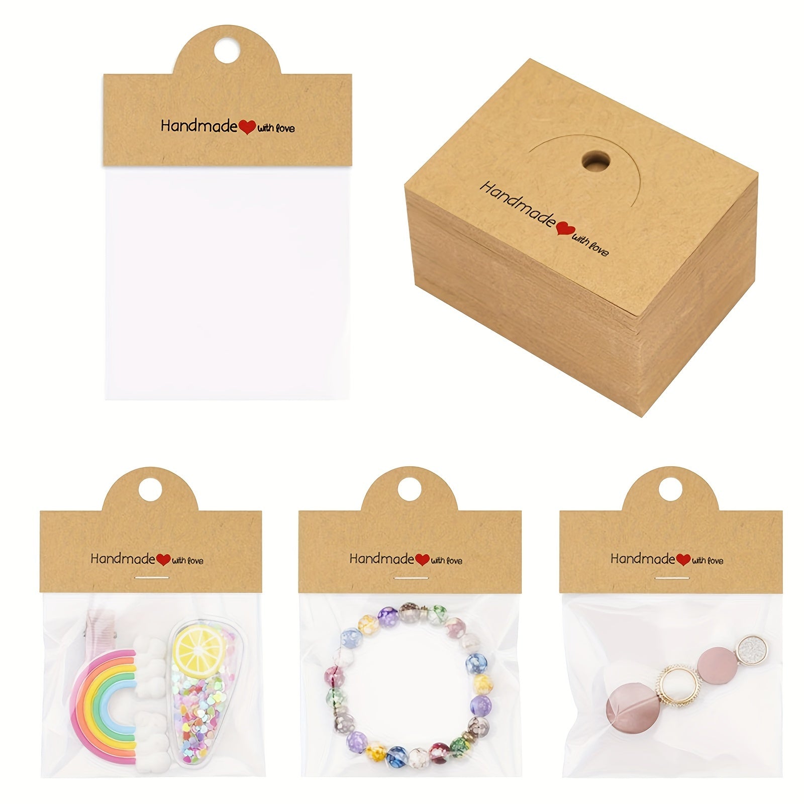 Set de embalaje para joyería de 100 piezas con bolsas transparentes y tarjetas de exhibición para pulseras, pendientes y manualidades