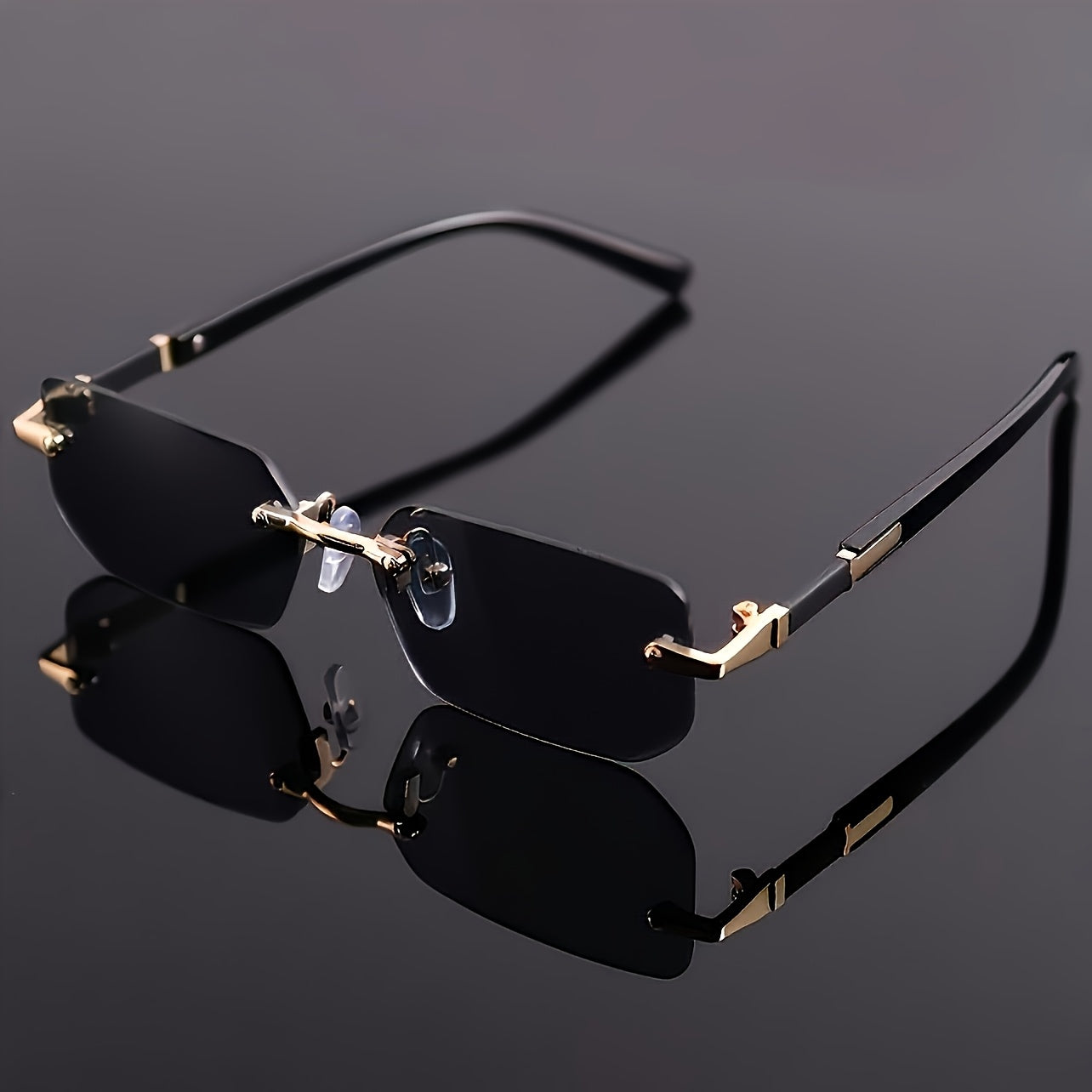Men's Rimless Square Glasses Black Mirrored PC Frame Casual Hip Hop Fashion
