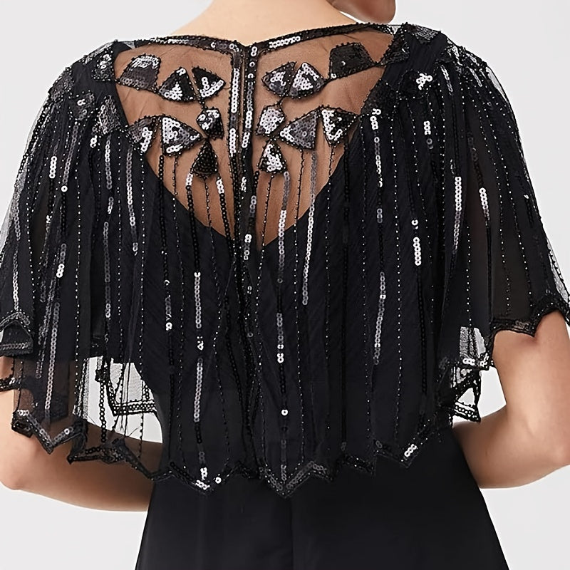 Beaded Sequin Embellished Evening Cape with Shawl for Bridal and Formal Wear