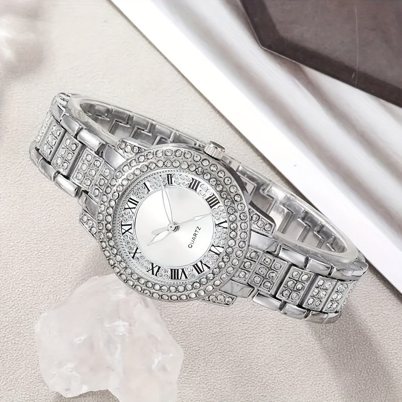 Women's Quartz Watch with Rhinestones and Jewelry Set for Gift